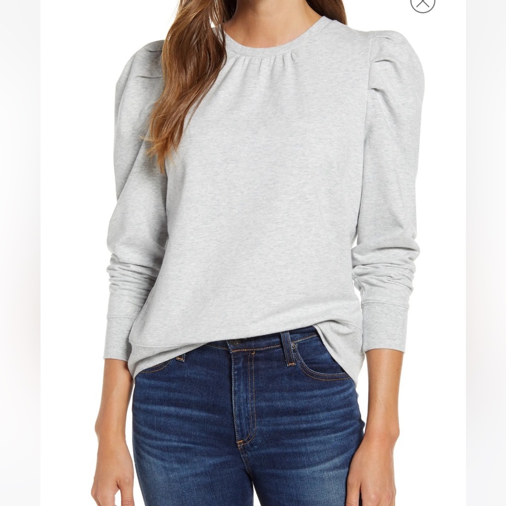 Rachel Parcell Grey Puff Sleeve Sweatshirt Large